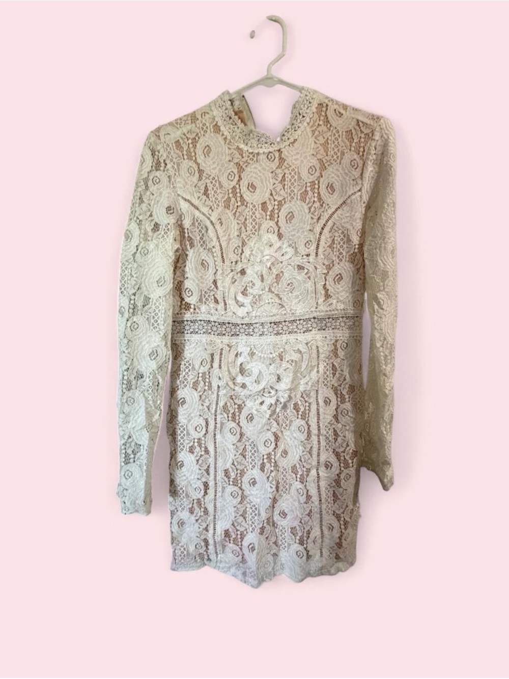 Charlotte Russe Cream Long-Sleeve Lace Mini Dress